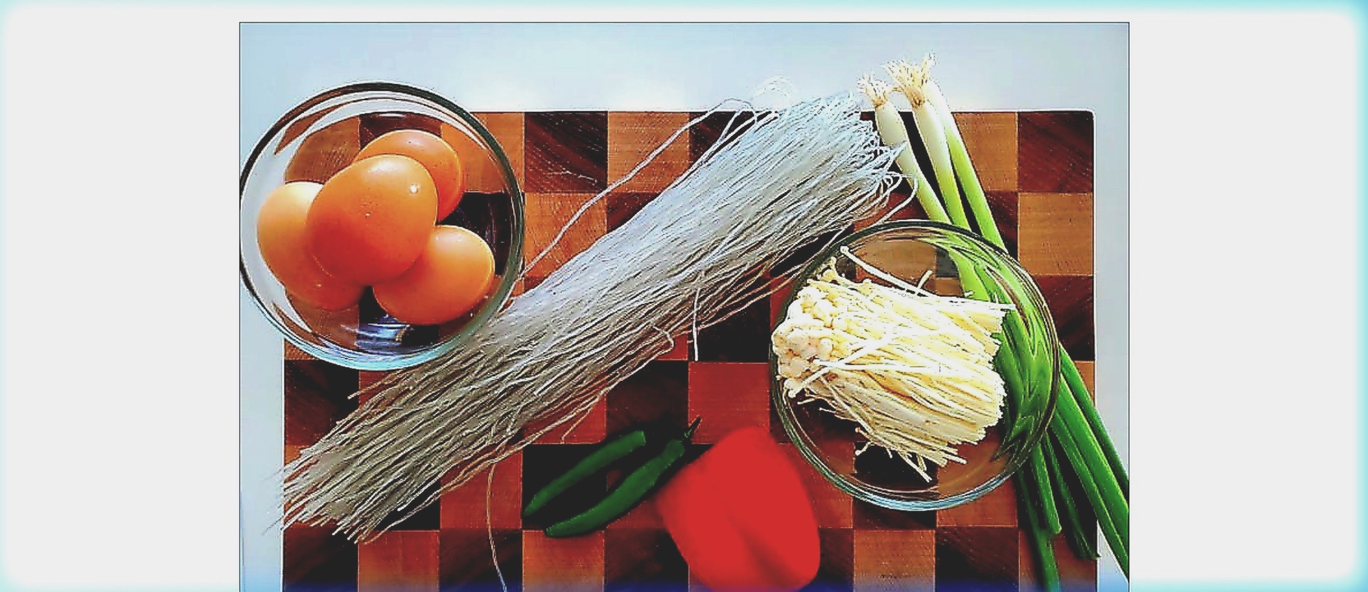 Dry glass noodles and fresh eggs